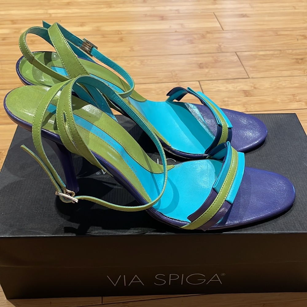 Via Spiga Blue, Green & Purple Strappy Heels - Picture 5 of 6